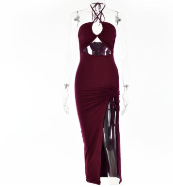 Sexy Halter neck Lace-up Split Dress Summer Y2K Fashion Party Beachy Long Dresses For Women's Clothing