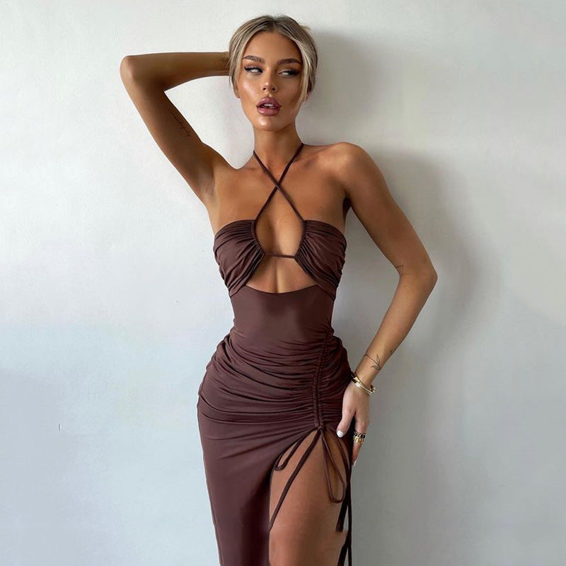 Sexy Halter neck Lace-up Split Dress Summer Y2K Fashion Party Beachy Long Dresses For Women's Clothing