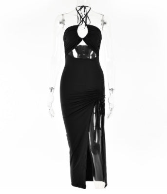 Sexy Halter neck Lace-up Split Dress Summer Y2K Fashion Party Beachy Long Dresses For Women's Clothing