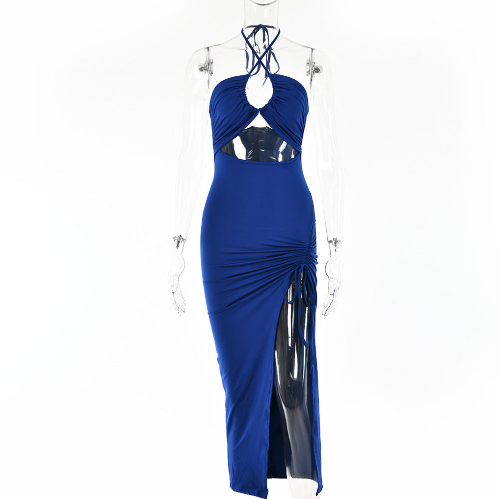 Sexy Halter neck Lace-up Split Dress Summer Y2K Fashion Party Beachy Long Dresses For Women's Clothing