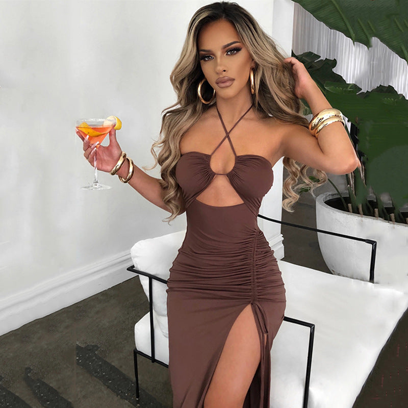 Sexy Halter neck Lace-up Split Dress Summer Y2K Fashion Party Beachy Long Dresses For Women's Clothing