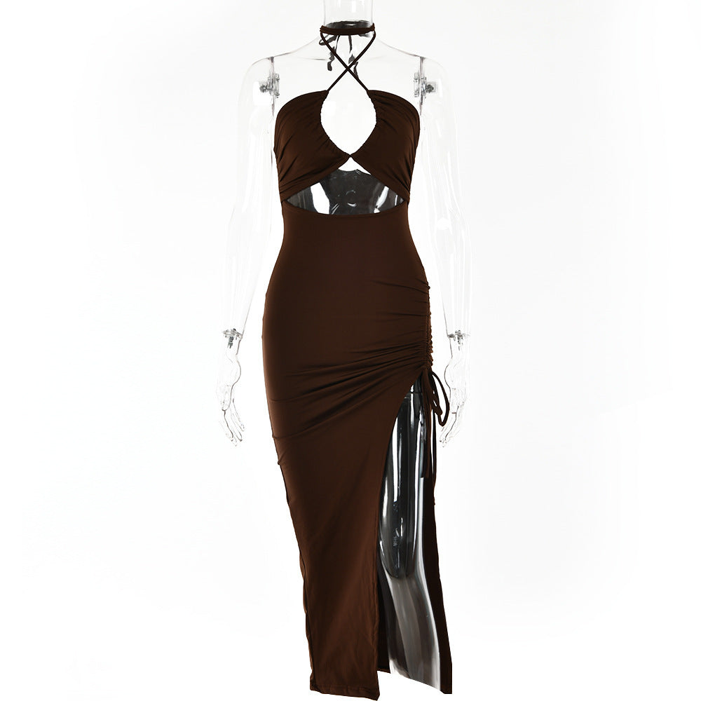 Sexy Halter neck Lace-up Split Dress Summer Y2K Fashion Party Beachy Long Dresses For Women's Clothing