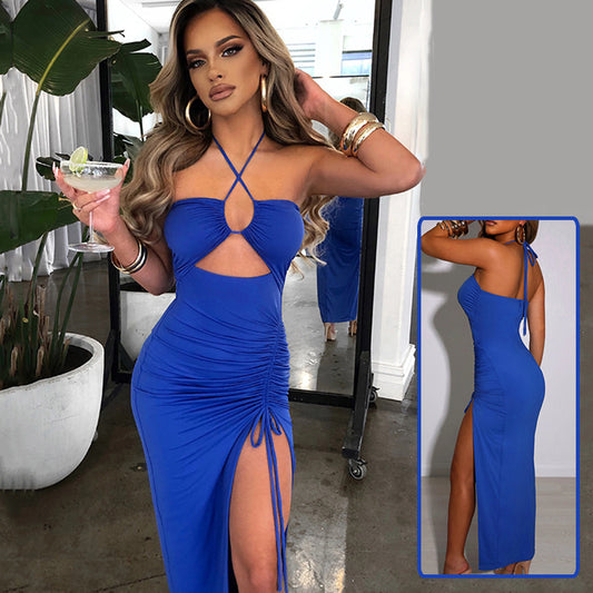 Sexy Halter neck Lace-up Split Dress Summer Y2K Fashion Party Beachy Long Dresses For Women's Clothing